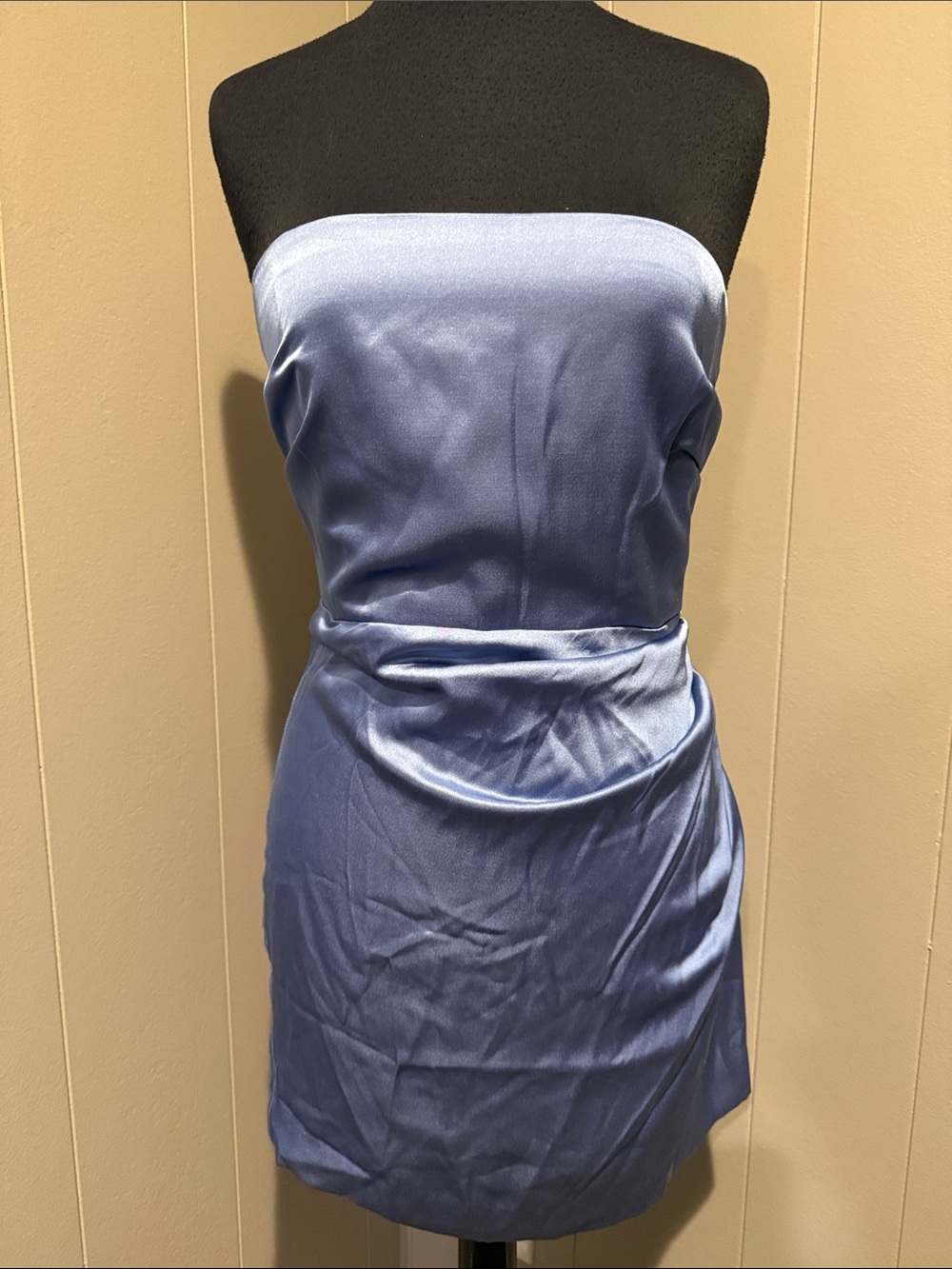 B42 Nookie Women’s Small Strapless Satin Mini Dress in Periwinkle Blue